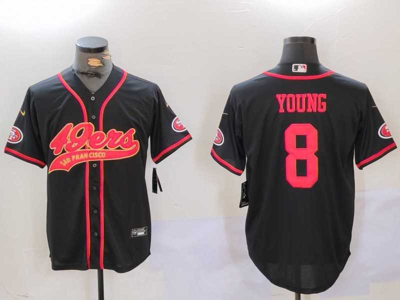 Mens San Francisco 49ers #8 Steve Young Black With Patch Cool Base Stitched Baseball Jerseys